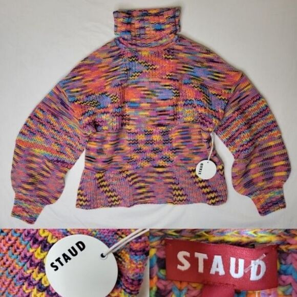 $295 NEW STAUD BENNY SUNSET PINK PURPLE ORANGE TURTLENECK SWEATER M MEDIUM NWT - Picture 1 of 11